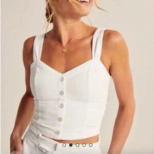 Abercrombie & Fitch - White Linen Button Sweetheart Smocked Tank Top